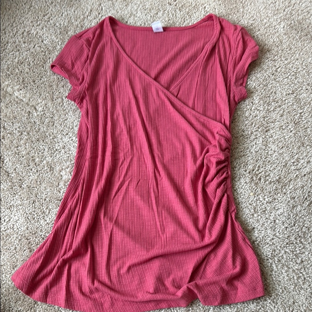 Old Navy Pink Cap Sleeve Wrap Maternity Shirt - size small